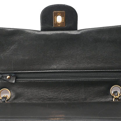 CHANEL Lambskin Matelasse Double Flap 25cm Chain Shoulder Black Gold-Tone Hardware, Pre-Owned