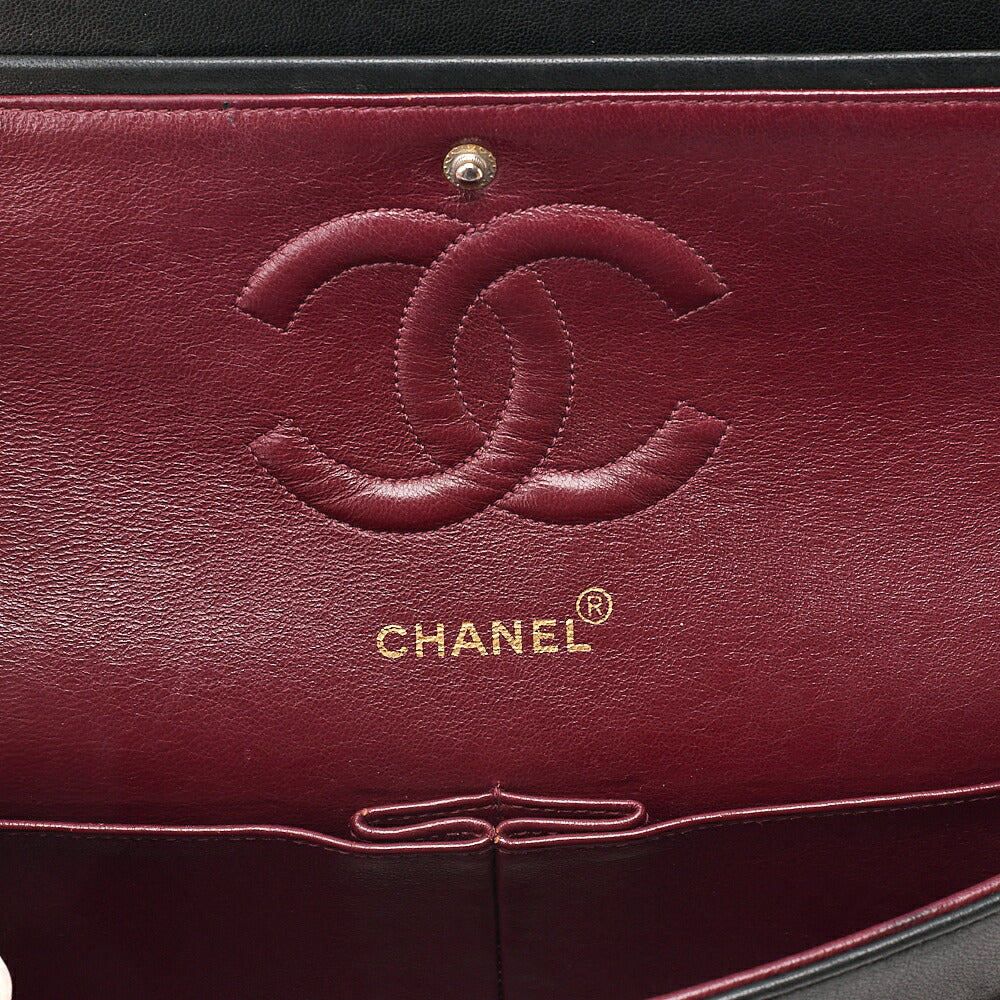 CHANEL Lambskin Matelasse Double Flap 25cm Chain Shoulder Black Gold-Tone Hardware, Pre-Owned