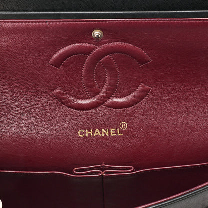 CHANEL Lambskin Matelasse Double Flap 25cm Chain Shoulder Black Gold-Tone Hardware, Pre-Owned