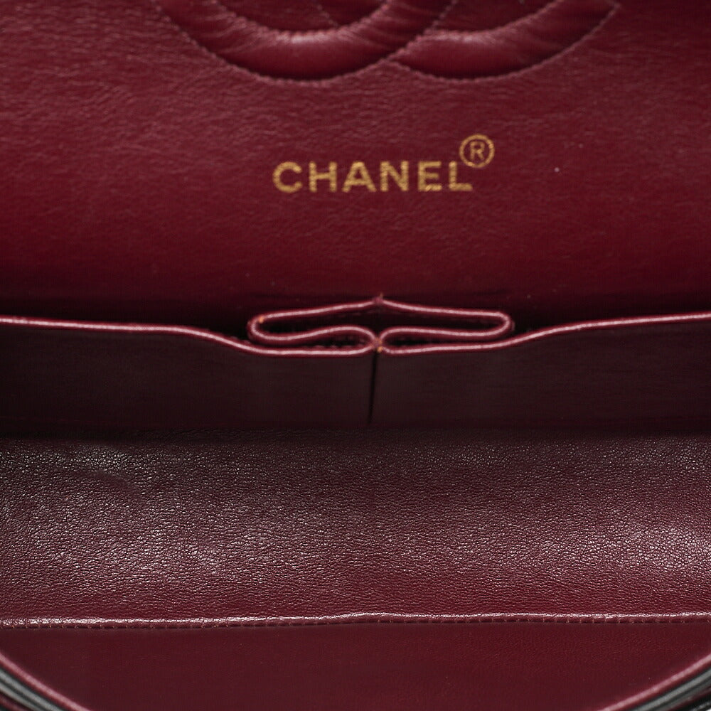 CHANEL Lambskin Matelasse Double Flap 25cm Chain Shoulder Black Gold-Tone Hardware, Pre-Owned
