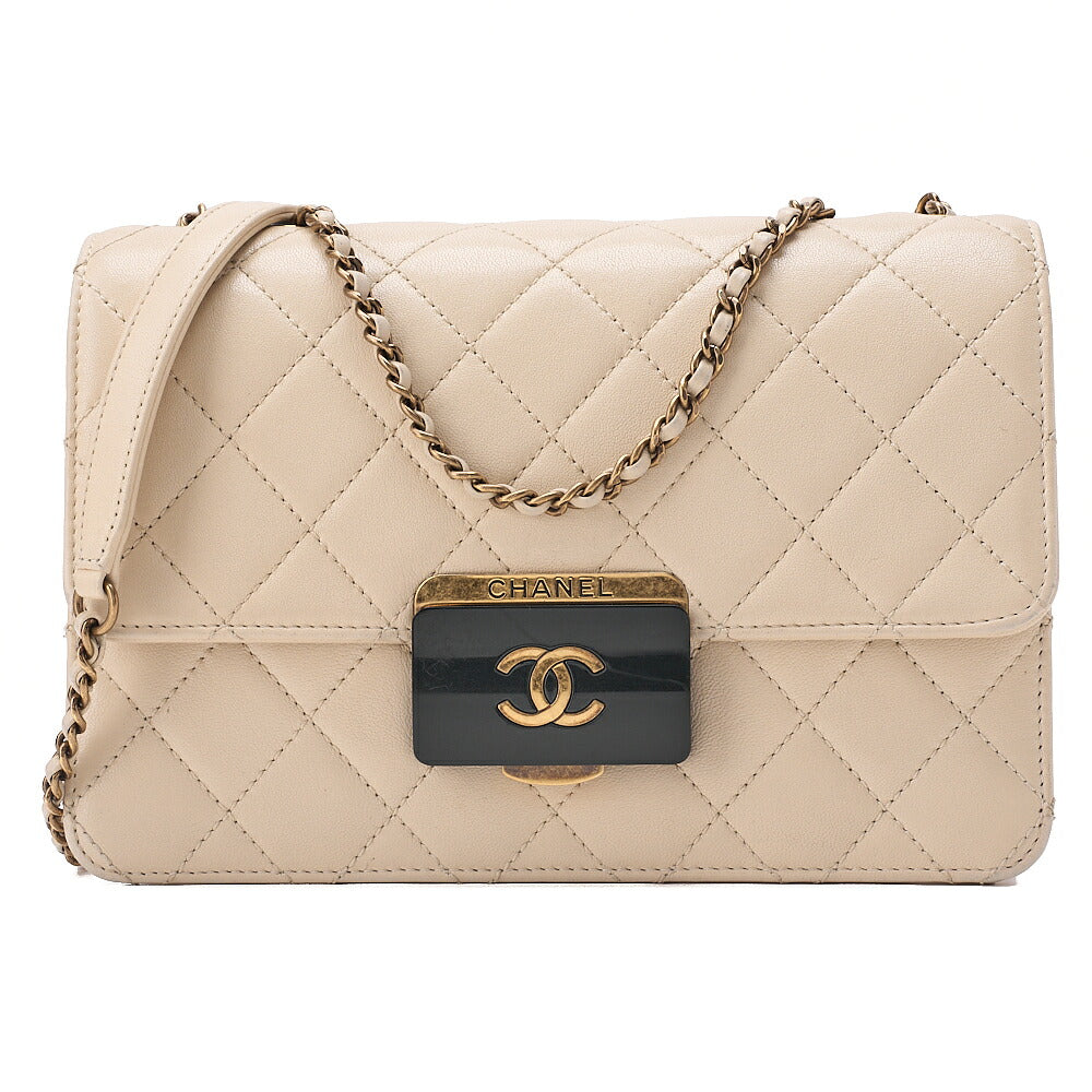 CHANEL Calfskin Matelasse Beauty Lock Single Flap Chain Shoulder Ivory Gold-Tone Hardware, Pre-Owned