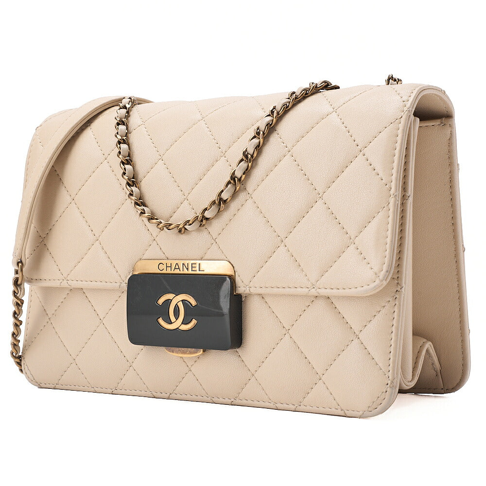 CHANEL Calfskin Matelasse Beauty Lock Single Flap Chain Shoulder Ivory Gold-Tone Hardware, Pre-Owned