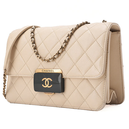 CHANEL Calfskin Matelasse Beauty Lock Single Flap Chain Shoulder Ivory Gold-Tone Hardware, Pre-Owned