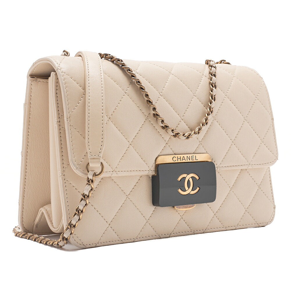 CHANEL Calfskin Matelasse Beauty Lock Single Flap Chain Shoulder Ivory Gold-Tone Hardware, Pre-Owned