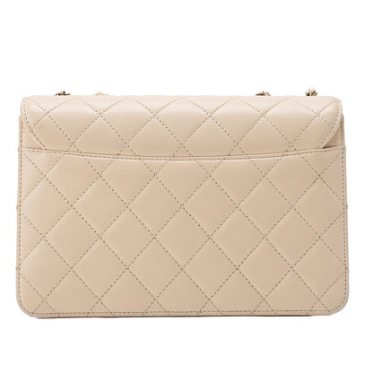 CHANEL Calfskin Matelasse Beauty Lock Single Flap Chain Shoulder Ivory Gold-Tone Hardware, Pre-Owned
