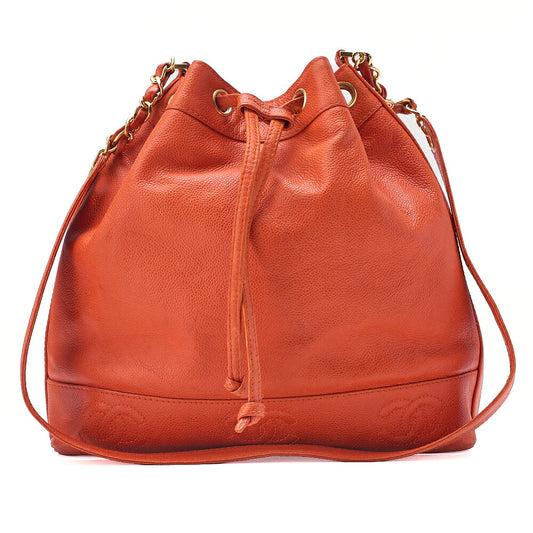 CHANEL Triple Coco Drawstring Chain Shoulder Caviar Skin Orange Page Gold-Tone Hardware, Pre-Owned