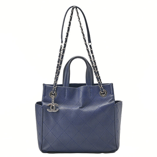 CHANEL Chanel Caviar Skin Matelasse with Coco Charm Chain Shoulder Navy Silver-Tone Hardware, Pre-Owned