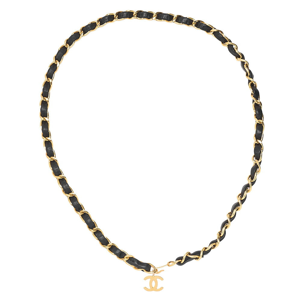 CHANEL Chain Belt with Coco Mark Charm GP x Leather Black x Gold (Gold Plating) Gold-Tone Hardware, Pre-Owned