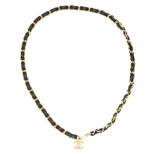 CHANEL Chain Belt with Coco Mark Charm GP x Leather Black x Gold (Gold Plating) Gold-Tone Hardware, Pre-Owned