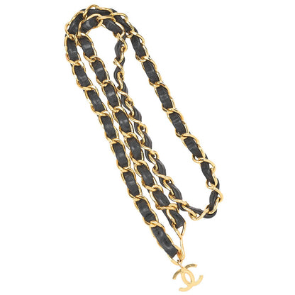 CHANEL Chain Belt with Coco Mark Charm GP x Leather Black x Gold (Gold Plating) Gold-Tone Hardware, Pre-Owned