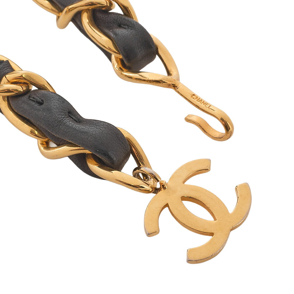 CHANEL Chain Belt with Coco Mark Charm GP x Leather Black x Gold (Gold Plating) Gold-Tone Hardware, Pre-Owned