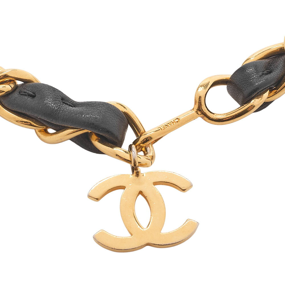 CHANEL Chain Belt with Coco Mark Charm GP x Leather Black x Gold (Gold Plating) Gold-Tone Hardware, Pre-Owned