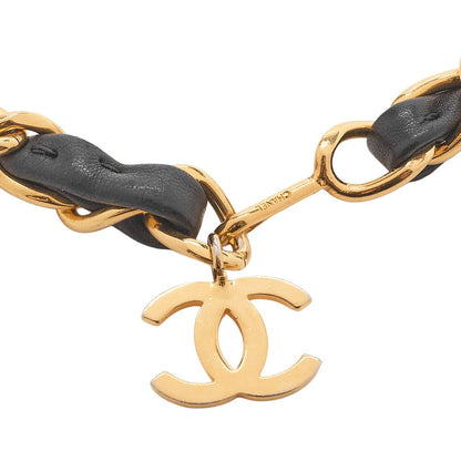 CHANEL Chain Belt with Coco Mark Charm GP x Leather Black x Gold (Gold Plating) Gold-Tone Hardware, Pre-Owned