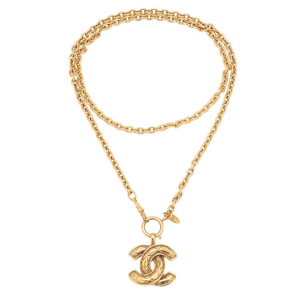 CHANEL Necklace Coco Mark Matelasse 3856 Necklace GP (Gold Plated)Gold-Tone Hardware, Pre-Owned