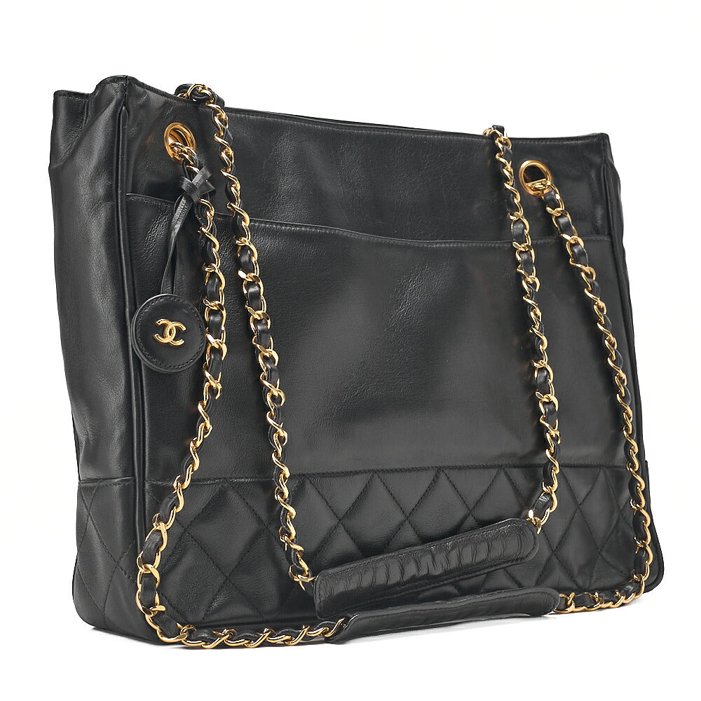 CHANEL Chanel Matelasse Double Chain Shoulder with Pull Charm Lambskin Black Gold-Tone Hardware, Pre-Owned