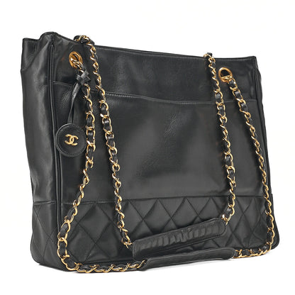 CHANEL Chanel Matelasse Double Chain Shoulder with Pull Charm Lambskin Black Gold-Tone Hardware, Pre-Owned