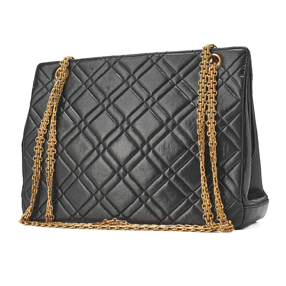 CHANEL Lambskin Matelasse 2.55 Chain Shoulder Black Gold-Tone Hardware, Pre-Owned