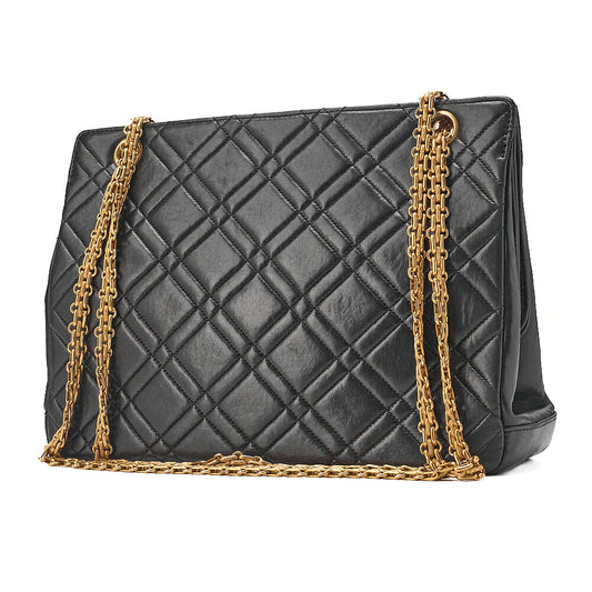 CHANEL Lambskin Matelasse 2.55 Chain Shoulder Black Gold-Tone Hardware, Pre-Owned