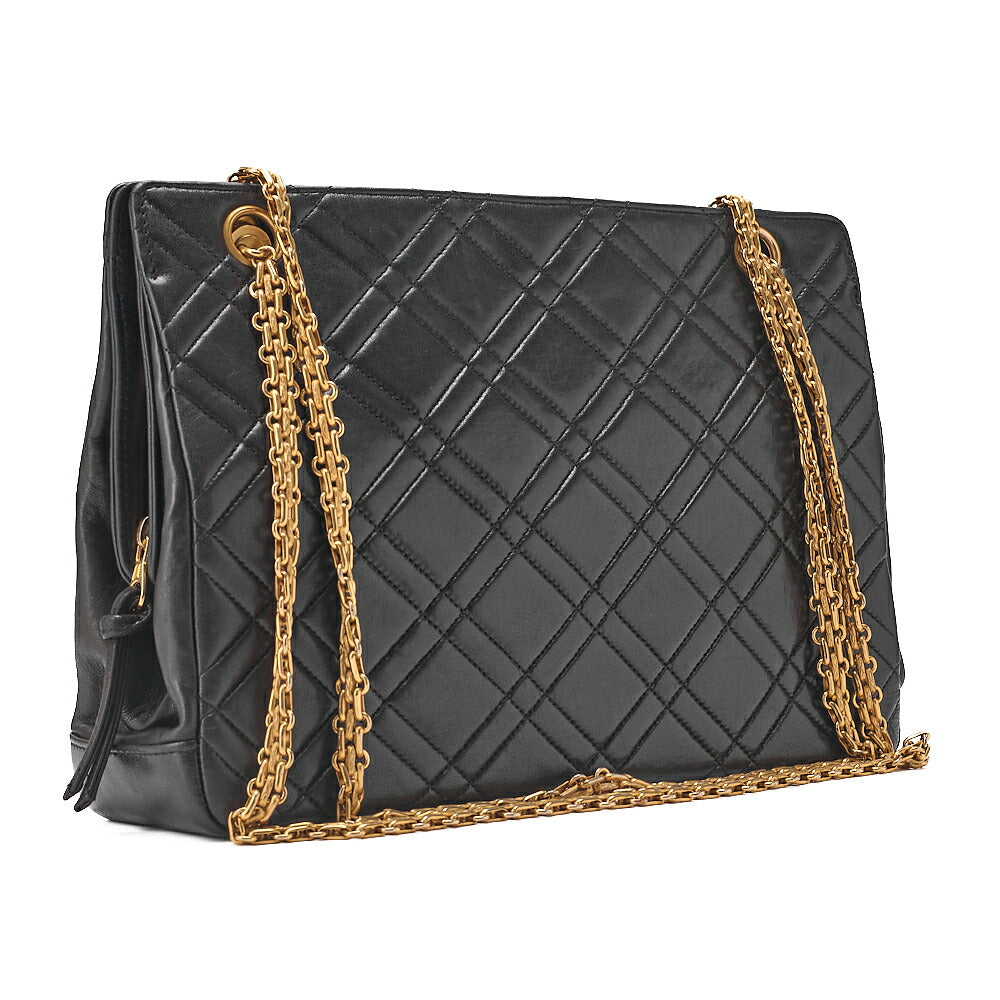 CHANEL Lambskin Matelasse 2.55 Chain Shoulder Black Gold-Tone Hardware, Pre-Owned