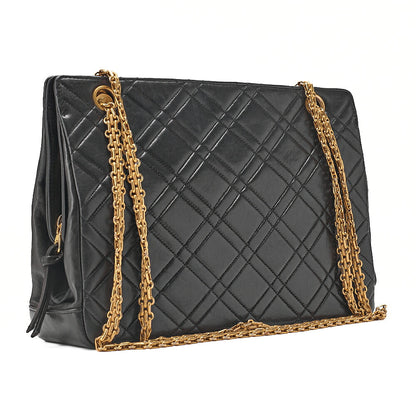 CHANEL Lambskin Matelasse 2.55 Chain Shoulder Black Gold-Tone Hardware, Pre-Owned