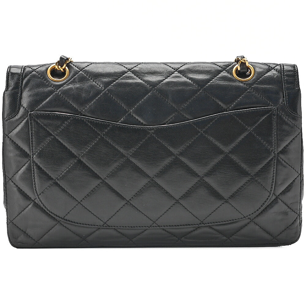 CHANEL Lambskin Matelasse Paris Limited Double Flap Chain Shoulder Bag Black Gold x Silver-Tone Hardware, Pre-Owned