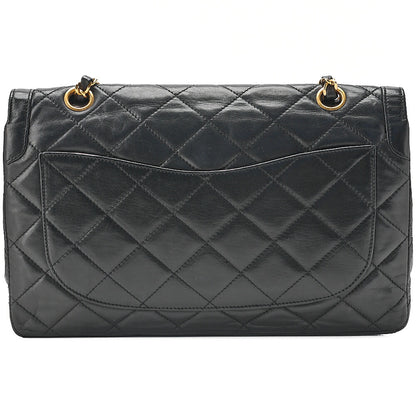 CHANEL Lambskin Matelasse Paris Limited Double Flap Chain Shoulder Bag Black Gold x Silver-Tone Hardware, Pre-Owned