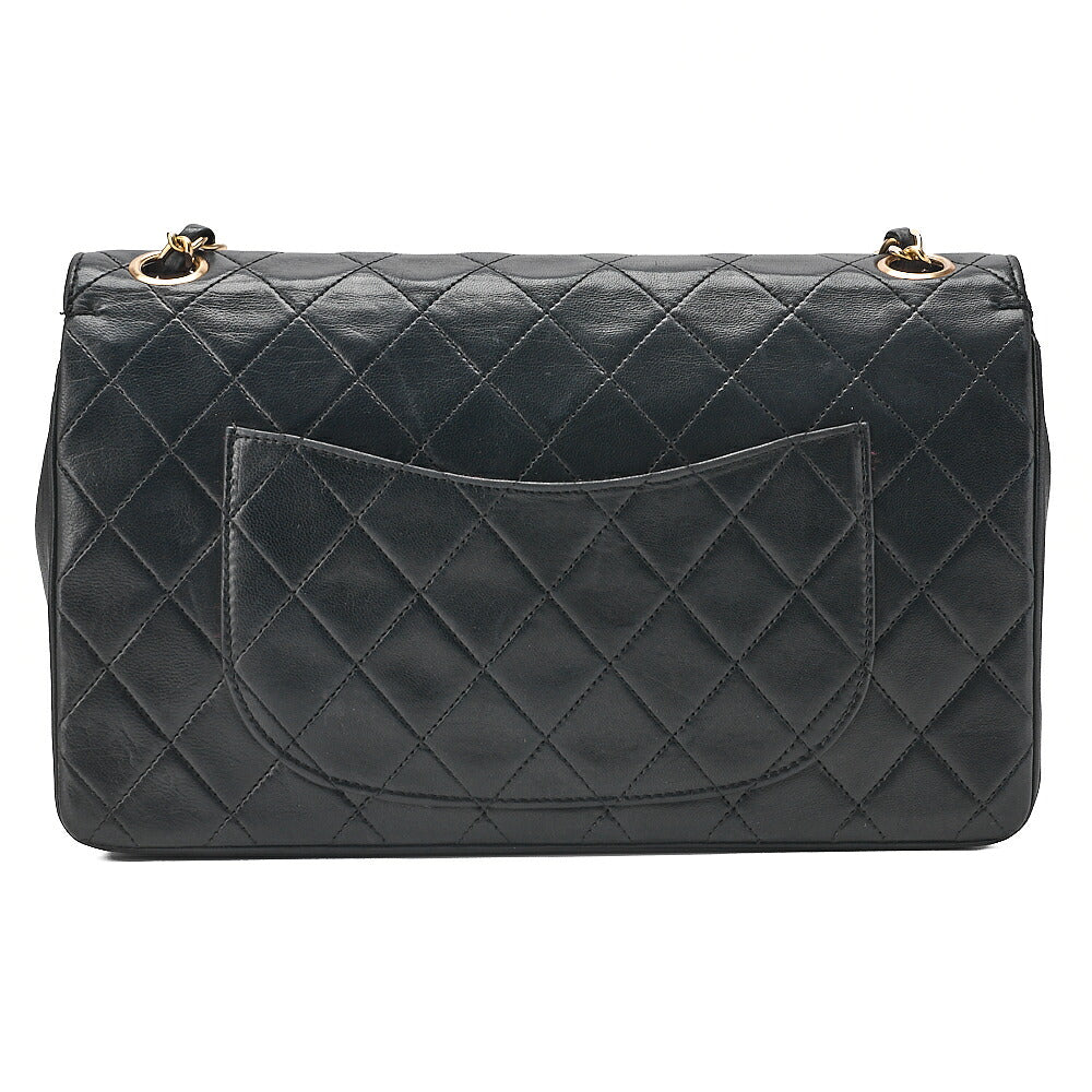 CHANEL Lambskin Matelasse Straight Flap Tang Lock Double Flap Chain Shoulder Bag Black Gold-Tone Hardware, Pre-Owned