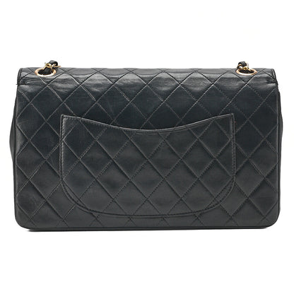 CHANEL Lambskin Matelasse Straight Flap Tang Lock Double Flap Chain Shoulder Bag Black Gold-Tone Hardware, Pre-Owned