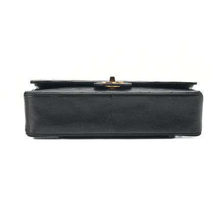 CHANEL Lambskin Matelasse Straight Flap Tang Lock Double Flap Chain Shoulder Bag Black Gold-Tone Hardware, Pre-Owned