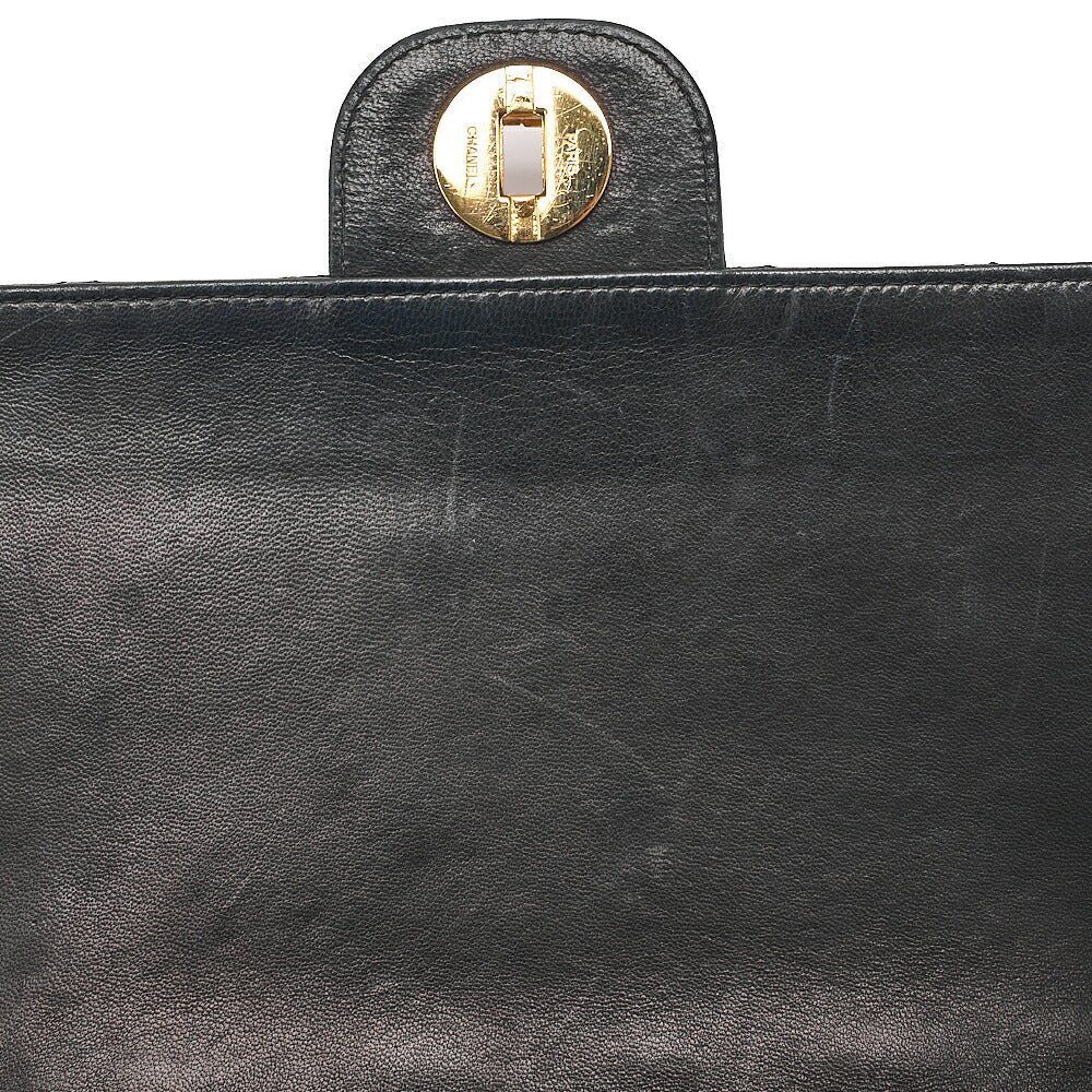 CHANEL Lambskin Matelasse Straight Flap Tang Lock Double Flap Chain Shoulder Bag Black Gold-Tone Hardware, Pre-Owned