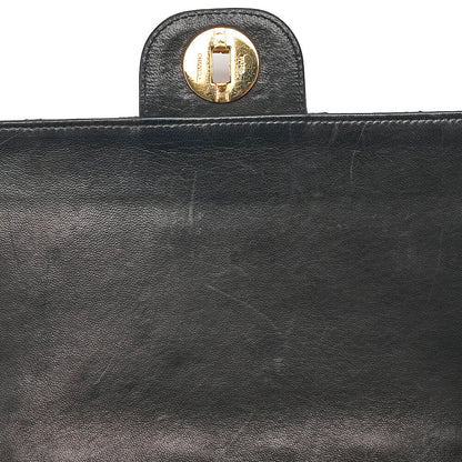 CHANEL Lambskin Matelasse Straight Flap Tang Lock Double Flap Chain Shoulder Bag Black Gold-Tone Hardware, Pre-Owned