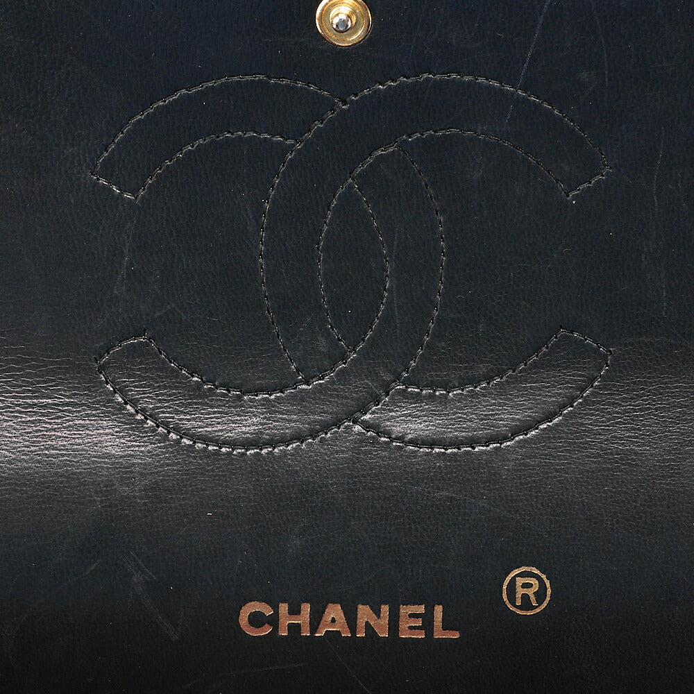CHANEL Lambskin Matelasse Straight Flap Tang Lock Double Flap Chain Shoulder Bag Black Gold-Tone Hardware, Pre-Owned