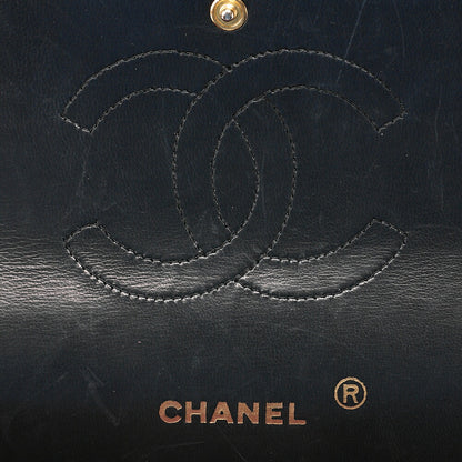 CHANEL Lambskin Matelasse Straight Flap Tang Lock Double Flap Chain Shoulder Bag Black Gold-Tone Hardware, Pre-Owned