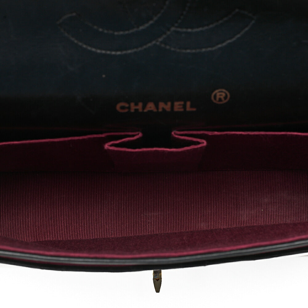 CHANEL Lambskin Matelasse Straight Flap Tang Lock Double Flap Chain Shoulder Bag Black Gold-Tone Hardware, Pre-Owned
