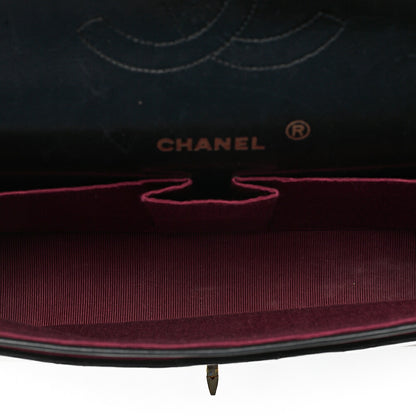 CHANEL Lambskin Matelasse Straight Flap Tang Lock Double Flap Chain Shoulder Bag Black Gold-Tone Hardware, Pre-Owned