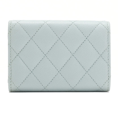 CHANEL Matelasse Coco Mark Trifold Compact Wallet Caviar Skin Light Blue Silver-Tone Hardware, Pre-Owned