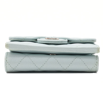 CHANEL Matelasse Coco Mark Trifold Compact Wallet Caviar Skin Light Blue Silver-Tone Hardware, Pre-Owned