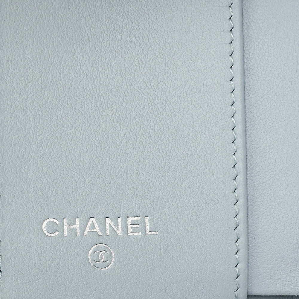 CHANEL Matelasse Coco Mark Trifold Compact Wallet Caviar Skin Light Blue Silver-Tone Hardware, Pre-Owned