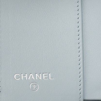 CHANEL Matelasse Coco Mark Trifold Compact Wallet Caviar Skin Light Blue Silver-Tone Hardware, Pre-Owned