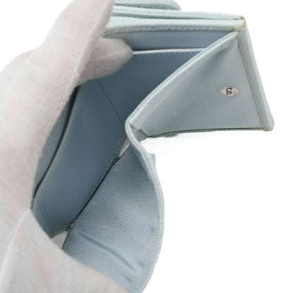 CHANEL Matelasse Coco Mark Trifold Compact Wallet Caviar Skin Light Blue Silver-Tone Hardware, Pre-Owned