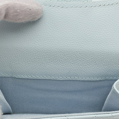 CHANEL Matelasse Coco Mark Trifold Compact Wallet Caviar Skin Light Blue Silver-Tone Hardware, Pre-Owned