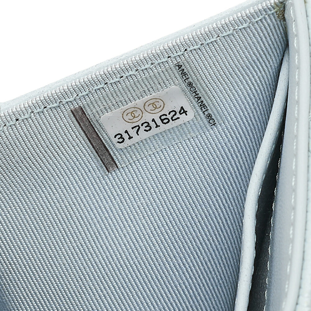 CHANEL Matelasse Coco Mark Trifold Compact Wallet Caviar Skin Light Blue Silver-Tone Hardware, Pre-Owned