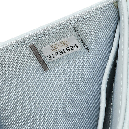 CHANEL Matelasse Coco Mark Trifold Compact Wallet Caviar Skin Light Blue Silver-Tone Hardware, Pre-Owned