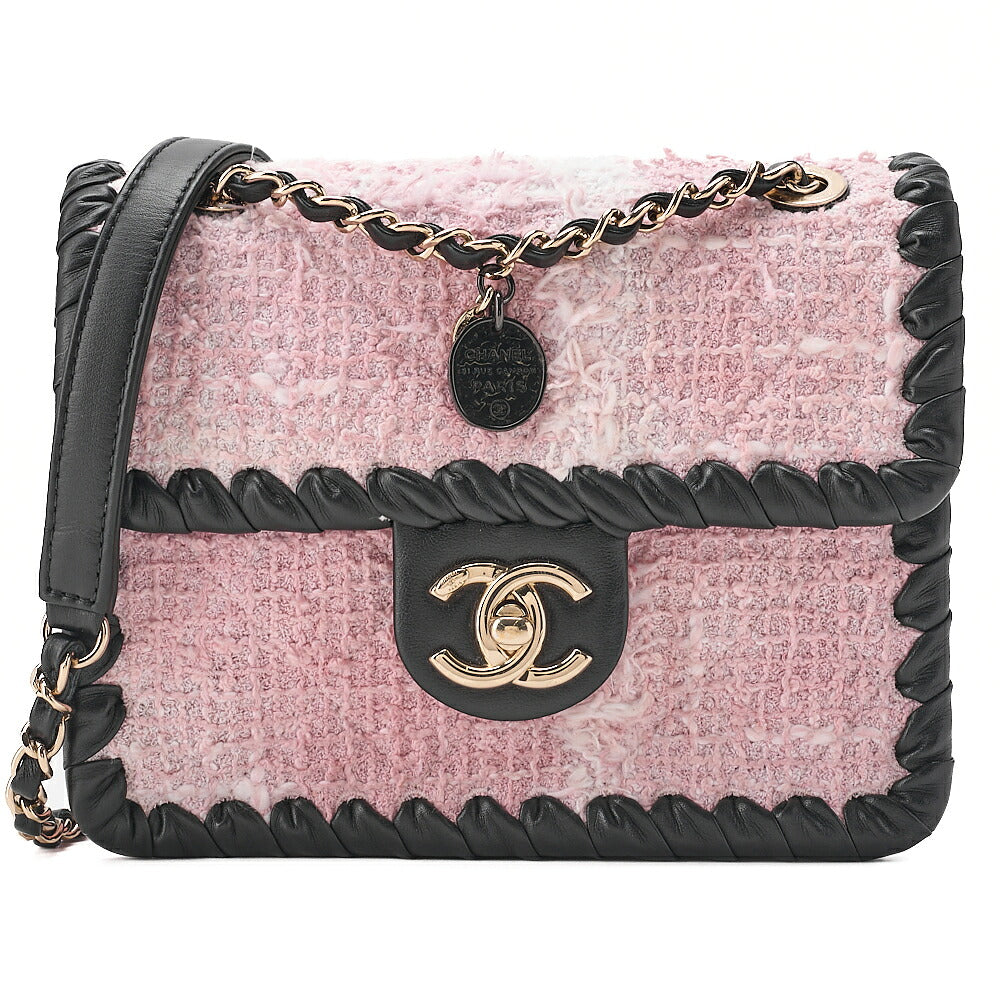 CHANEL Tweed x Lambskin Cruise Collection Chain Shoulder Bag Pink x Black Gold-Tone Hardware, Pre-Owned