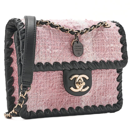 CHANEL Tweed x Lambskin Cruise Collection Chain Shoulder Bag Pink x Black Gold-Tone Hardware, Pre-Owned