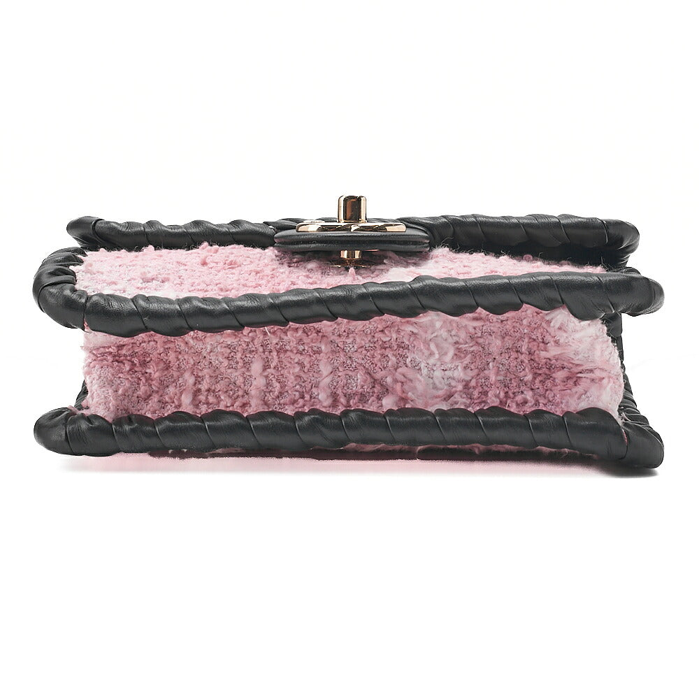 CHANEL Tweed x Lambskin Cruise Collection Chain Shoulder Bag Pink x Black Gold-Tone Hardware, Pre-Owned