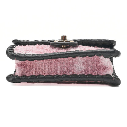 CHANEL Tweed x Lambskin Cruise Collection Chain Shoulder Bag Pink x Black Gold-Tone Hardware, Pre-Owned