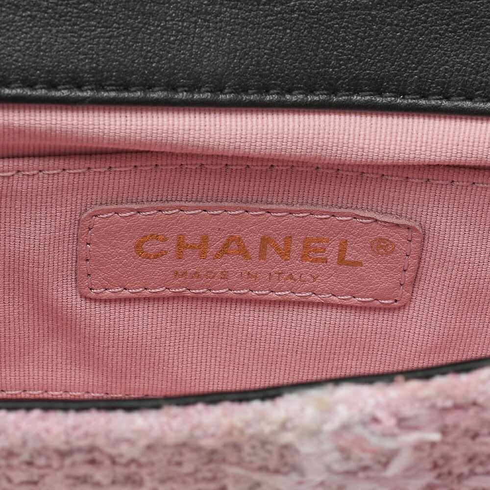 CHANEL Tweed x Lambskin Cruise Collection Chain Shoulder Bag Pink x Black Gold-Tone Hardware, Pre-Owned