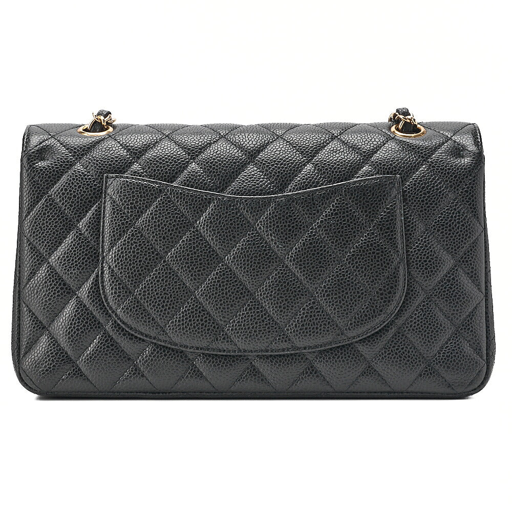 CHANEL Caviar Skin Matelasse Double Flap 25cm Chain Shoulder Black Gold-Tone Hardware, Pre-Owned