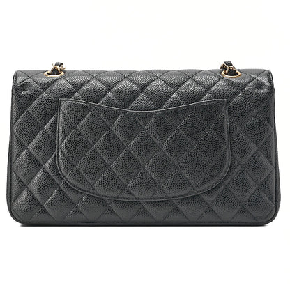 CHANEL Caviar Skin Matelasse Double Flap 25cm Chain Shoulder Black Gold-Tone Hardware, Pre-Owned